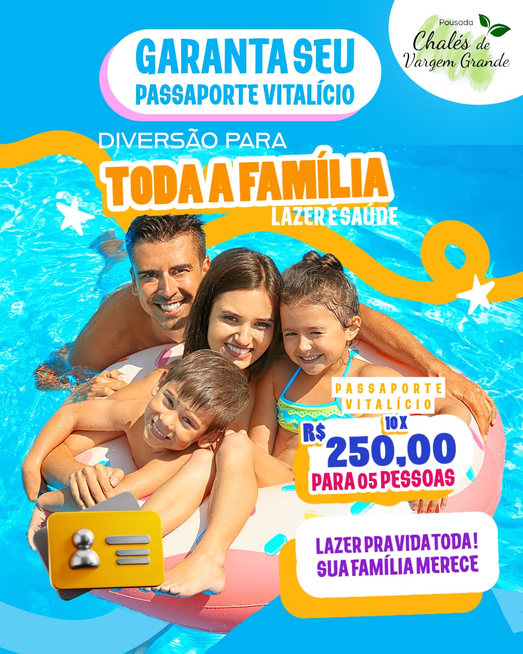 🌟 Viva a experiência do Day Use sem limites! 🌟 Com o Passaporte Vitalício do Chalés de Vargem Grande, você garante diversão para sempre: um investimento que vale a pena para viver momentos incríveis ao longo da vida. ✅ Acesso ilimitado ao Day Use ✅ Titular + 4 pessoas incluídas ✅ Diversão garantida em todas as atrações 🎟️ R$ 2.500,00 em 10x no cartão ou 5x no boleto 👉 Garanta já o seu e eternize suas memórias no Chalés de Vargem Grande! Informações detalhadas no nosso site: 🌐 www.chalesdevg.com.br 📲 (21) 99625-8100 📍 Estrada dos Bandeirantes, 25.539 - Vargem Grande