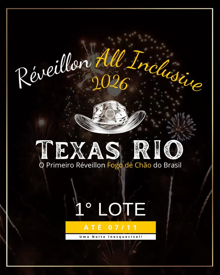 Cansado das tradicionais festas do Rio? Então já pode comemorar. Chegou o Réveillon mais quente 🔥 desse Brasil! Role o carrossel para conferir tudo que estamos preparando na noite mas aguardada do ano 👉 Mas ATENÇÃO: Primeiro lote de lançamento com valor exclusivo só até 07/11! 🎟️ Adulto - 490,00 até 12x 👧 Infantil - a partir de 100,00 até 12x É natureza. É família. É fogo de chão. É Reveillon Texas Rio 🔥 🤠 QUER SABER MAIS? Acesse o link na bio!