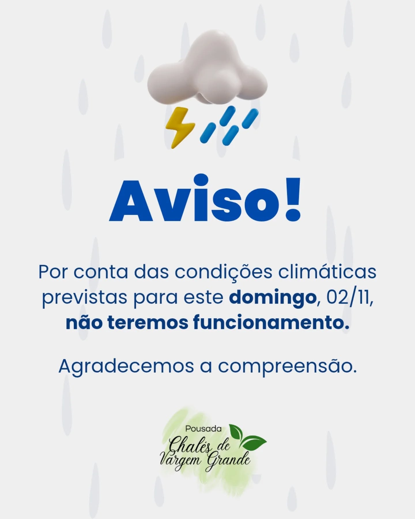 Agradecemos a compreensão de todos e esperamos você no próximo fim de semana ♥️